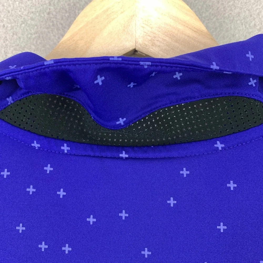 Nike Dri-FIT Polo Women L Blue Cross Pattern Golf Standard Fit Short Sleeve